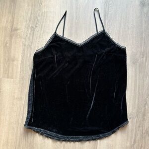 Who What Wear Black Velvet Camisole w/Lace Trim Details and Adjustable Straps
